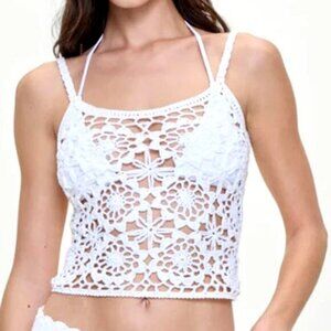 Frankies Bikinis White Seaside Crochet Tank Top Size M